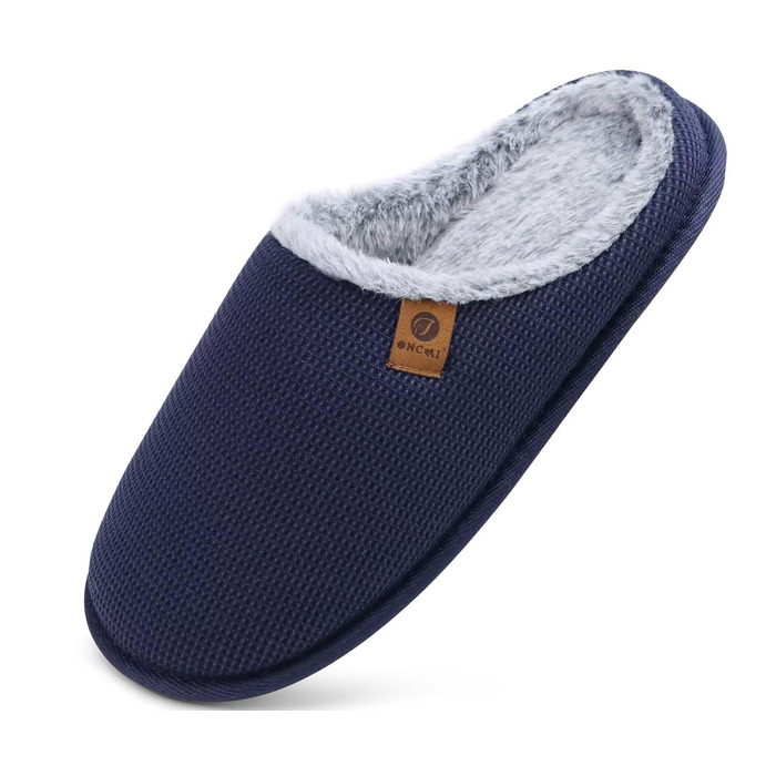 Чоловічі домашні капці ONCAI з ефектом пам'яті Memory Foam, теплі тапочки з підкладкою зі штучного хутра та гумовою підошвою, синій колір, розмір 42 EU