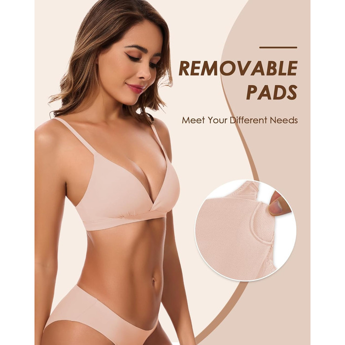 Трикутник бюстгальтер WOWENY без кісточок, бралетт, безшовний, з м'якими чашечками, для топу, бюстгальтер V-подібного вирізу, з подовжувачем, бежевий, розмір S
