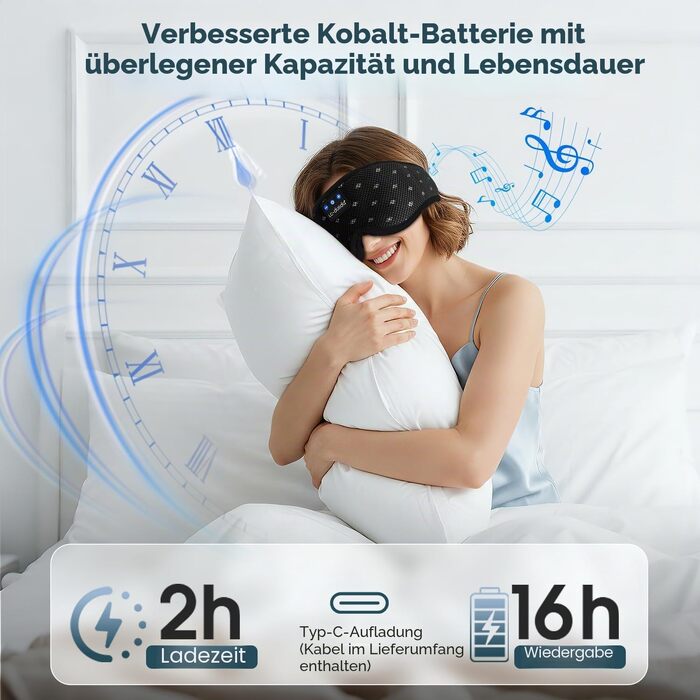 Bluetooth маска для сну з навушниками LC-dolida, повна блокировка світла, м'яка тканина (Jet Black)