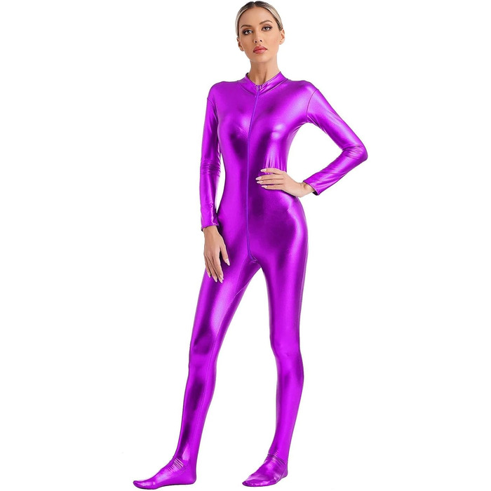 Жіночий комбінезон з довгим рукавом GRRKDFQ з блискавкою спереду (фіолетовий, S)