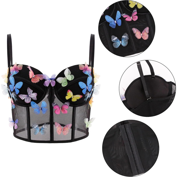 Жіночий топ з квітковою вишивкою Tetudineu - чорний, бралетта на тонких бретелях, баталлет