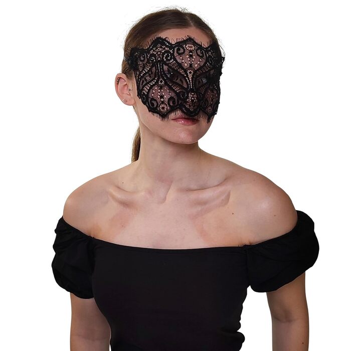 Чорна мереживна маска для жінок з кристалами - елегантна венеціанська маска для маскараду, готичної вечірки, косплею, карнавалу та особливих подій - ручна робота (чорний)
