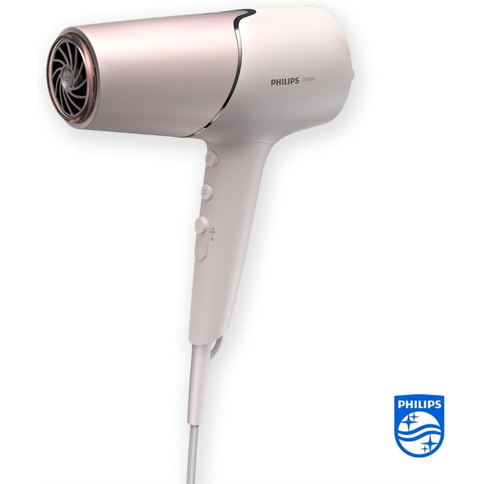 Фен для волосся Philips 5000 Series BHD530/20 з технологією ThermoShield, дифузором для об'єму та насадками-концентраторами 9 та 11 мм, колір перламутр