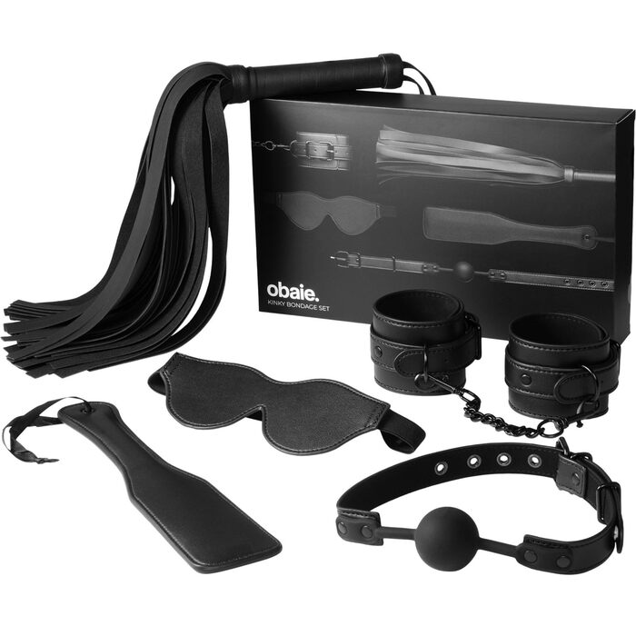 Набір для БДСМ Obaie Fesseln & Bondage: 5-елементний комплект для початківців з падоком, мотузкою, маскою, флогом та наручниками з PU-шкіри