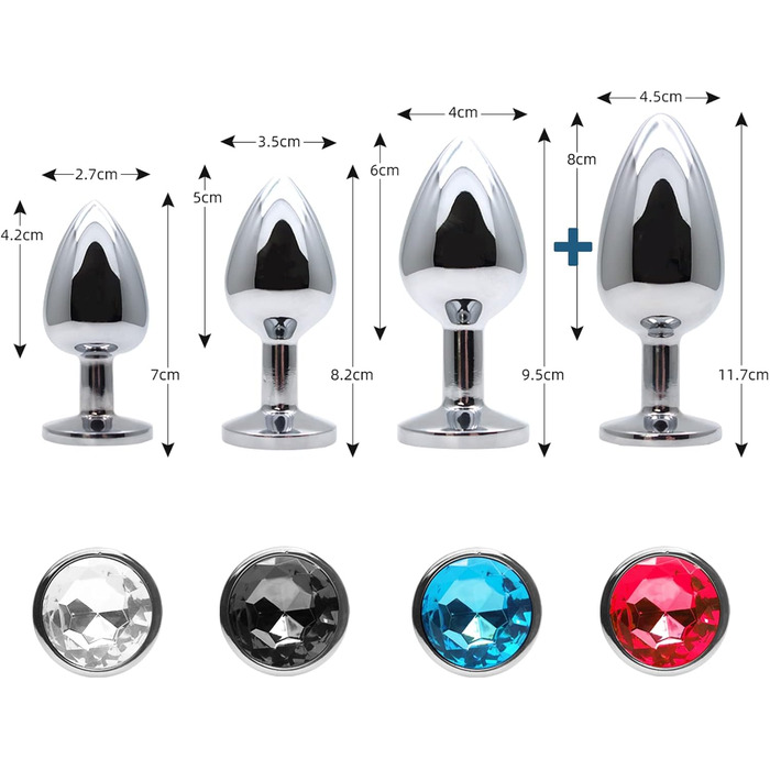 Набір анальних пробок 4 шт. Super Groß zu Klein, срібло, метал, для початківців, жінок, чоловіків, пар