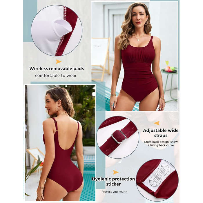 Одноцільний купальник Vancavoo з пуш-ап, шнуруванням та відкритим спиною (XXL, Бордовий)