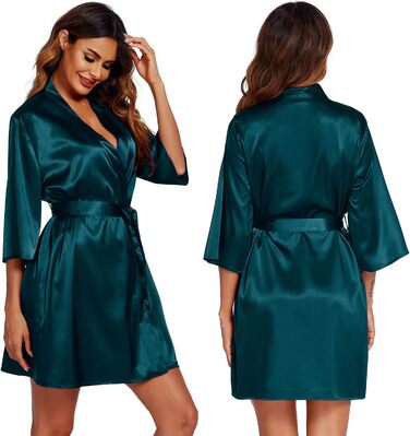 Халат та нічна сорочка Ecouaer для жінок, комплект з 2 частин, атласний, сексуальний, для вечірки/весілля, колір темно-зелений, розмір M