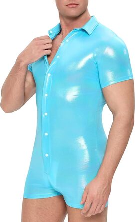 Чоловічий боді-піжама Landofgenie з короткими рукавами, металевий ефект, блакитний колір, розмір M