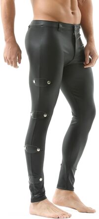 Чорні лосини з ефектом лакованого шкіряного покриття для чоловіків QiaTi, розмір XXL