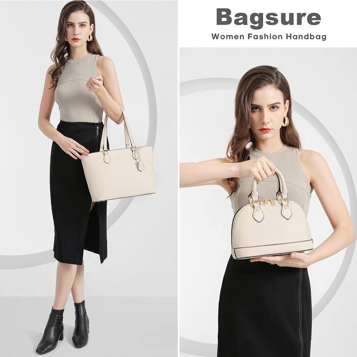 Жіночий набір сумок Bagsure (4 предмети) — Елегантна сумка через плече, велика сумка-шопер з блискавкою для офісу, навчання та подорожей, колір бежевий