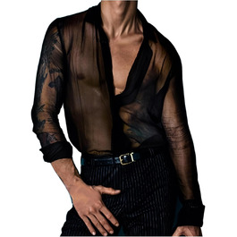 Чоловіча прозора сорочка Detten: мереживна футболка з довгим рукавом, чорна, універсальний розмір