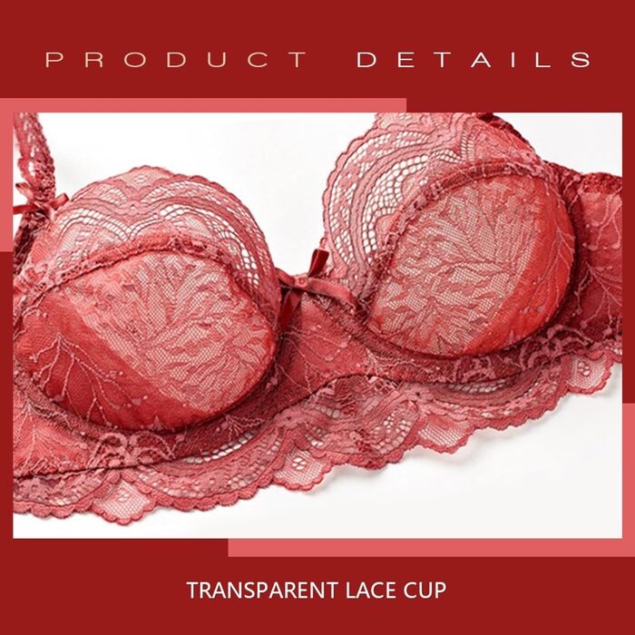Бюстгальтер MOONBADI для жінок, квітковий дизайн, без кісточок, мереживо, бюстгальтер-бралетт, без пуш-ап, сітчаста підкладка, V-подібний виріз, для щоденного використання, бюстгальтер з підняттям грудей, 34/75D, бордовий