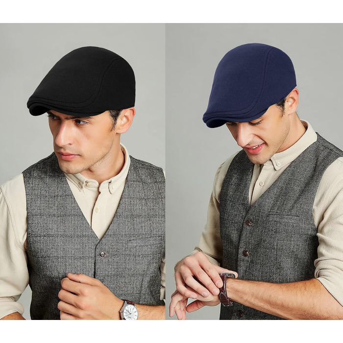 Набір з 2 чоловічих кепок-восьмиклинки в стилі Гетсбі (Newsboy Cap), класичний берет Ivy Irish (чорний та темно-синій)