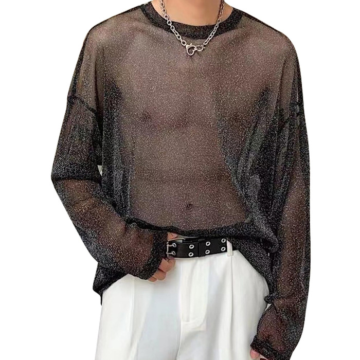 Чоловіча майка-топ з сіткою, прозора, для вечірок та рейв-вечірок (чорна, 3XL)