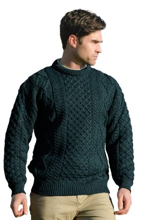 Свитер Aran Crafts ірландський з м'яким плетеним візерунком, круглий виріз, 100% чиста шерсть, S, чорний