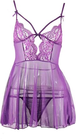 Сексуальна спідня білизна Daen: Babydoll, Tanga, Negligees з мереживом, V-подібний виріз, прозорий дизайн, для свята День Святого Валентина, кольори: білий, фіолетовий, розмір XXL