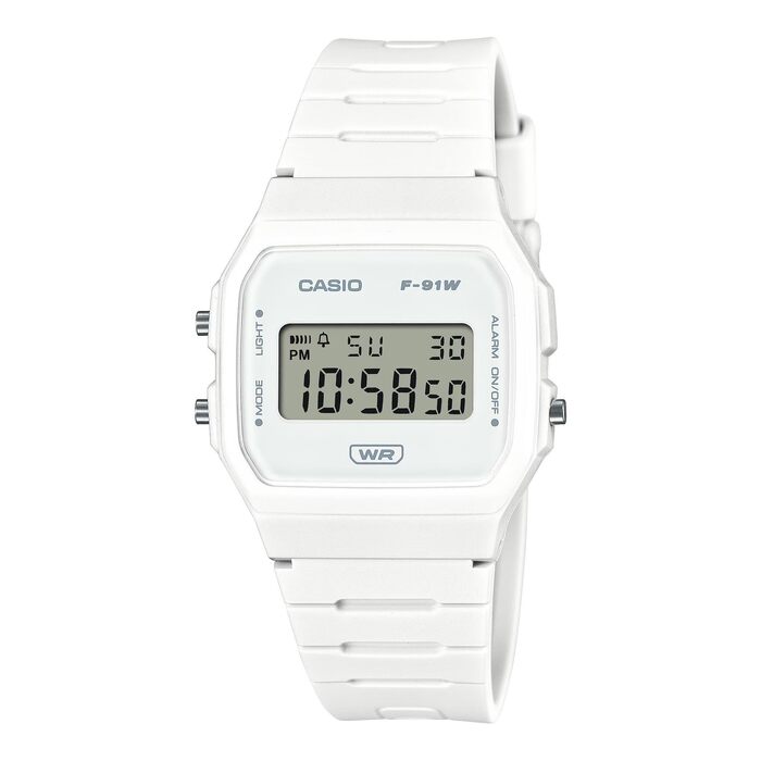 Чоловічий класичний цифровий годинник Casio F-91WB-7AEF білого кольору