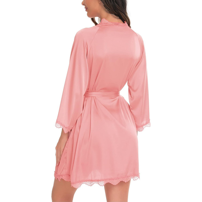 Халат жіночий легкий атласний короткий Aranmei з V-подібним вирізом, 3/4 рукав, для нареченої/дружки, з поясом, рожевий