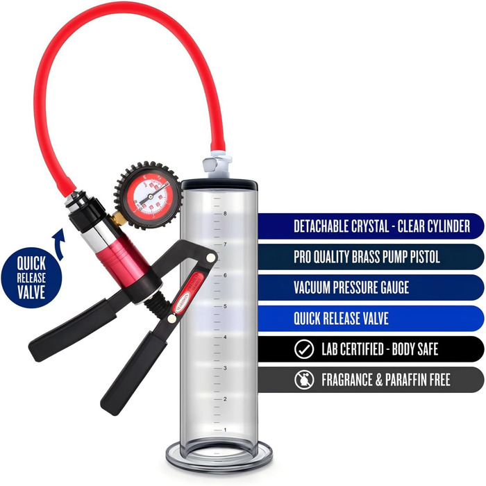 Насос для збільшення пеніса з манометром та регулювальними колесами. Ручний насос для чоловіків з металевим руків'ям, вакуумний насос для збільшення розміру пеніса (57 мм)