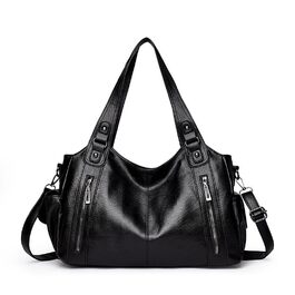 Жіноча сумка-шопер GSenhui Vintage City Bag: велика сумка на плече з екошкіри в панк-стилі для подорожей та міста, чорна