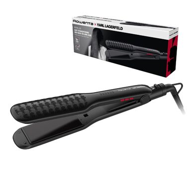 Випрямляч для волосся Rowenta x Karl Lagerfeld SF411L Extra Liss: керамічне покриття з кератином, 6 температурних режимів, швидкий нагрів, чорний