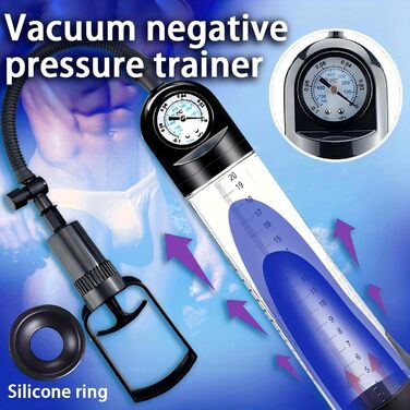 Ручний масажер для збільшення пеніса з силікону та 3 насадки. Масажер-накачувач з манометром та шкалою. Для чоловіків. (D,Positive)