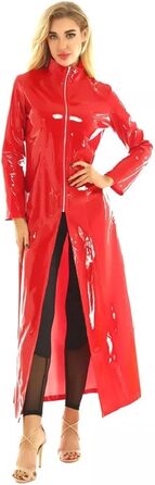 Жіночий тренч з лакованої шкіри, довгий, червоний (XL)