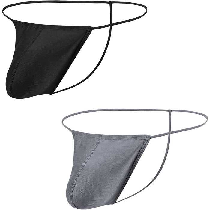 Танга чоловічі BIATWOWR з великою кишенею, шовкові, дихаючі, безшовні, сексуальні труси, чорно-темно-сірі, XL