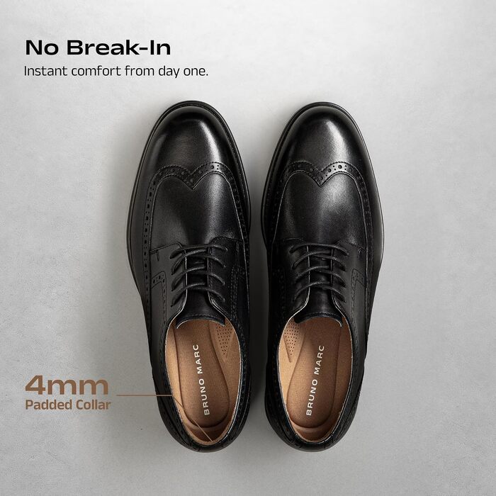 Чоловічі шкіряні туфлі Броги Wingtip Bruno Marc, класичні шнурівки, чорні, розмір 41 EU