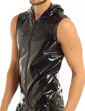Чоловіча сорочка з лакованої шкіри Wetlook, сексуальна модель, для вечірок (L, Чорний)