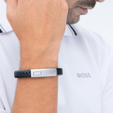 Чоловічий шкіряний плетений браслет BOSS Jewelry колекція LANDER, чорний